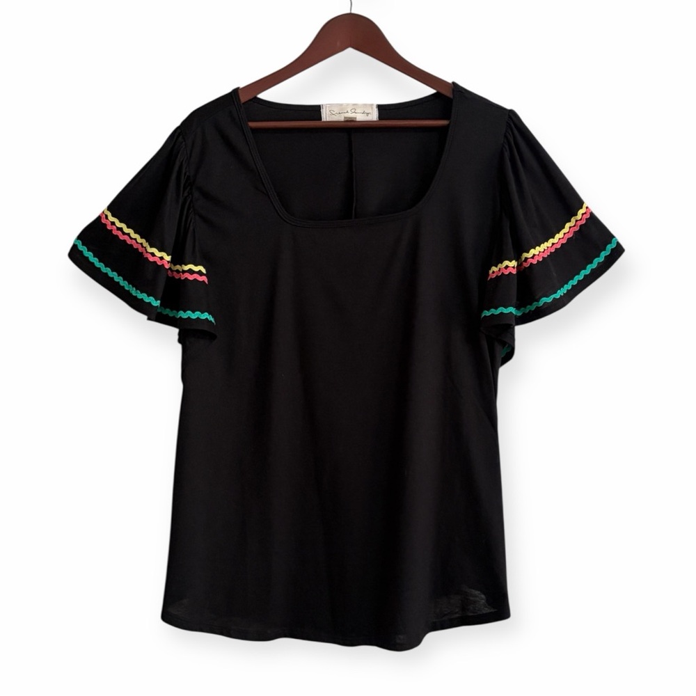 French Laundry Black Elevated Tee/Top with Colorful Trim